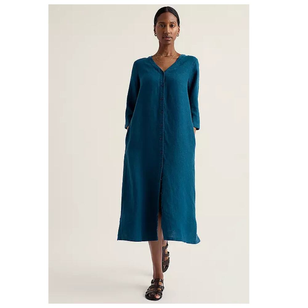 NEW Seasalt Cornwall Word Posey Linen Button-Up Midi Dress Size US/10 - Picture 12 of 13